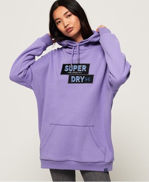 Superdry Nineties Applique Női Kapucnis Pulóver Lila | VJLDW9742